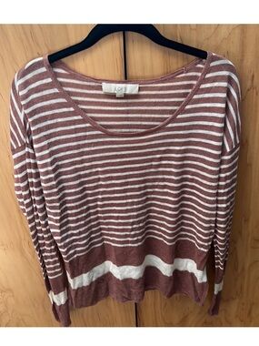 LOFT Mauve and White Striped Lightweight Sweater